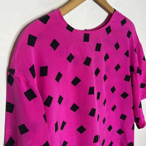 Vintage 1980s 100% Silk Eleanor Brenner Geometric Pattern Button Back Blouse - Picture 4 of 9